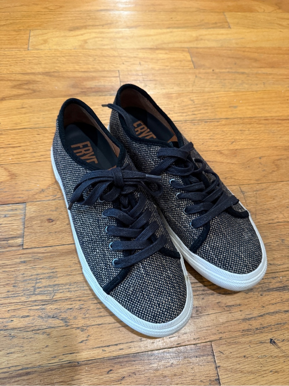 Frye Black and Brown Tweed Lace Up Sneakers